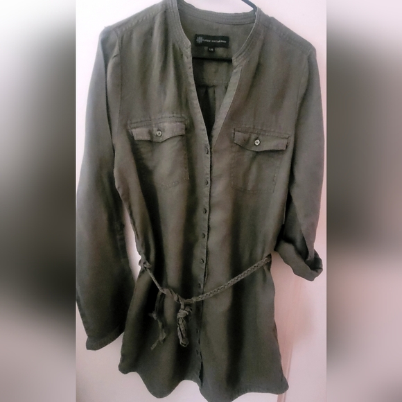 100% Linen Tunic Blouse with Braided Belt – Size L – Olive - Lady Hathaway - Picture 4 of 13